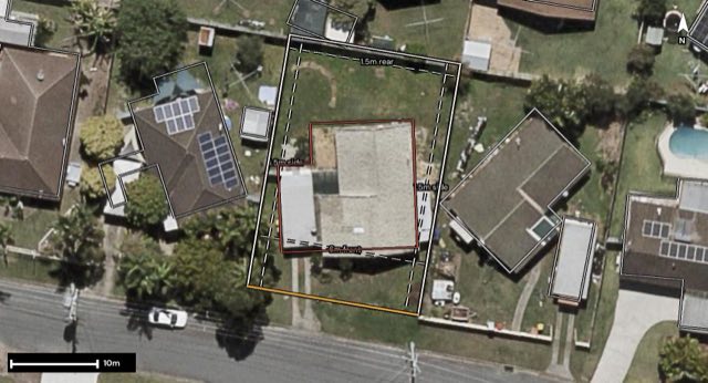 Aerial of 22 Clark Court, Redcliffe QLD 4020 with the block outlined