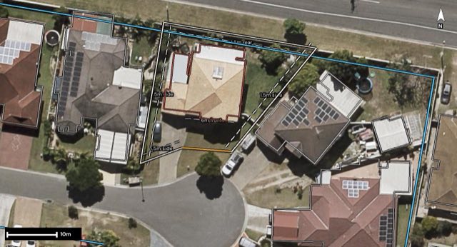 Aerial of 22 Cornell Close, Regents Park QLD 4118 with the block outlined