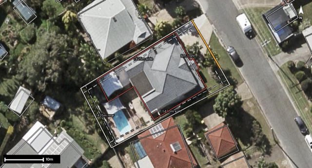 Aerial of 22 Gilford Crescent, Albany Creek QLD 4035 with the block outlined