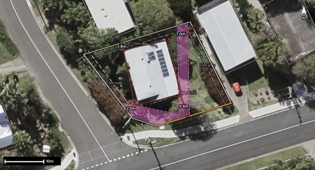 Aerial of 22 Scrub Road, Coolum Beach QLD 4573 with the block outlined