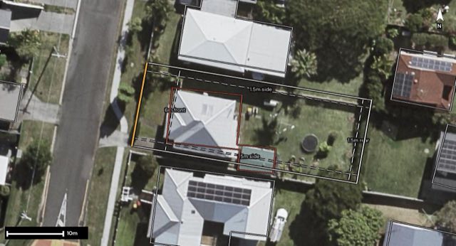 Aerial of 22 Thomas Street, Camp Hill QLD 4152 with the block outlined