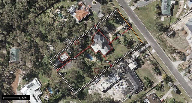 Aerial of 22 Vaughan Drive, Ormeau QLD 4208 with the block outlined