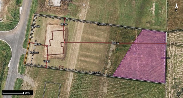 Aerial of 23 Caballo Way, Winya QLD 4515 with the block outlined