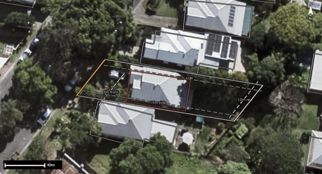 Aerial of 23 Central Avenue, Paddington QLD 4064 with the block outlined
