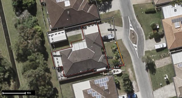 Aerial of 23 Peony Circuit, Little Mountain QLD 4551 with the block outlined