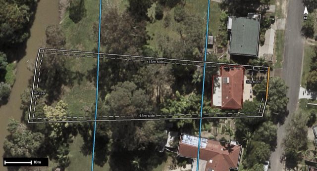 Aerial of 23 Truman Crescent, Slacks Creek QLD 4127 with the block outlined