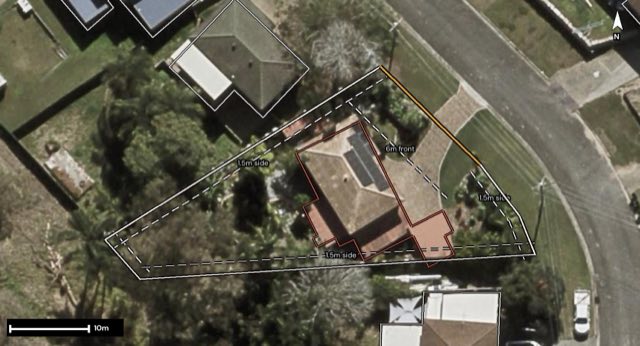 Aerial of 23 Wendy Street, Camira QLD 4300 with the block outlined