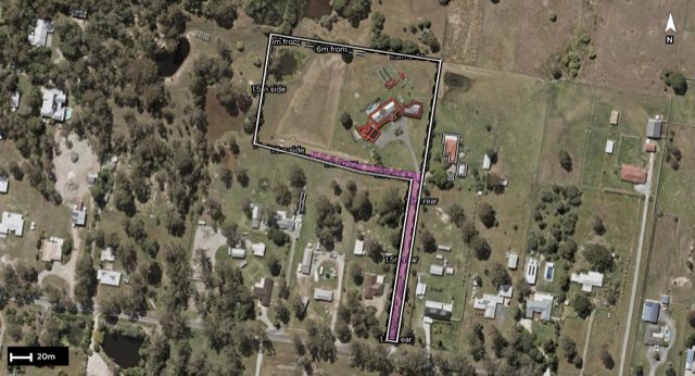 Aerial of 232 Rossmore Road, Logan Reserve QLD 4133 with the block outlined