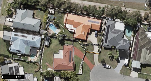 Aerial of 24 Silkwood Court, Warner QLD 4500 with the block outlined