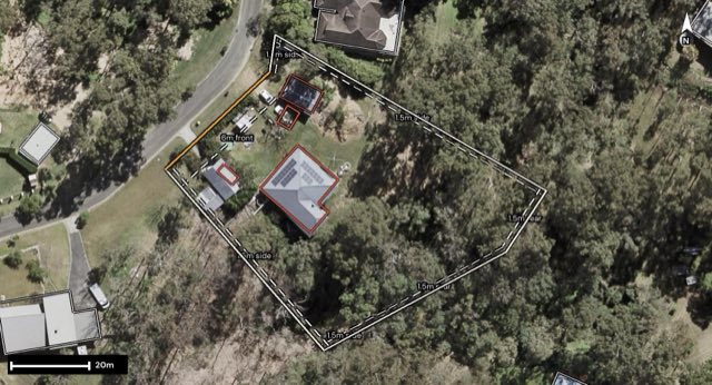 Aerial of 24 York Street, Mount Crosby QLD 4306 with the block outlined