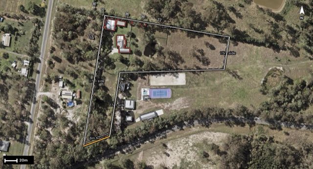 Aerial of 245-247 Mollenhagen Road, Stockleigh QLD 4280 with the block outlined