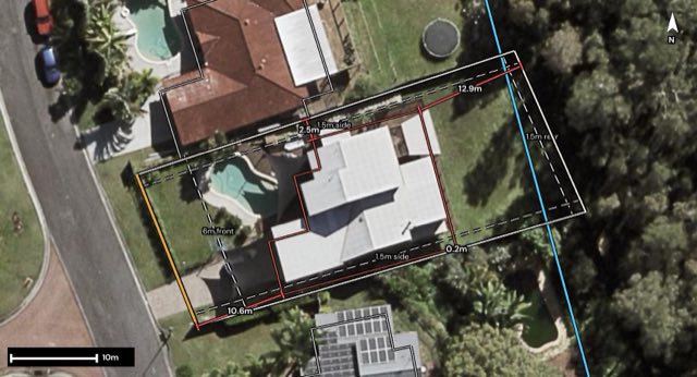 Aerial of 25 Boreen Court, Helensvale QLD 4212 with the block outlined