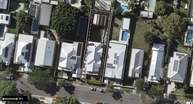 Aerial of 25 Flemington Street, Hendra QLD 4011 with the block outlined