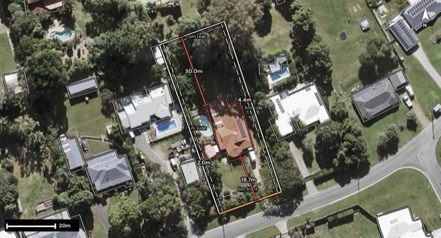 Aerial of 25 Parkview Road, Glass House Mountains QLD 4518 with the block outlined