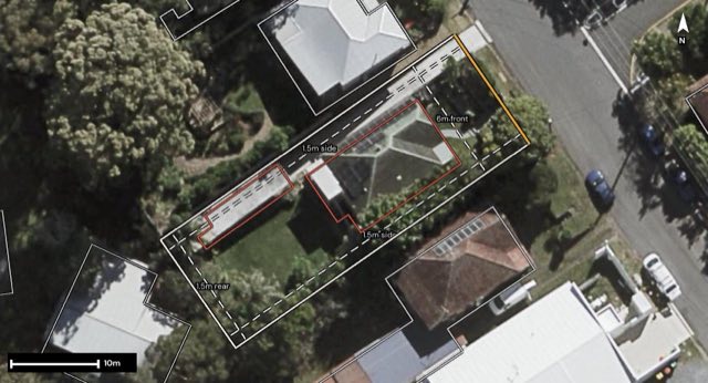 Aerial of 25 Stanhope Street, Mount Gravatt QLD 4122 with the block outlined