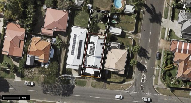 Aerial of 259 Buckland Road, Nundah QLD 4012 with the block outlined