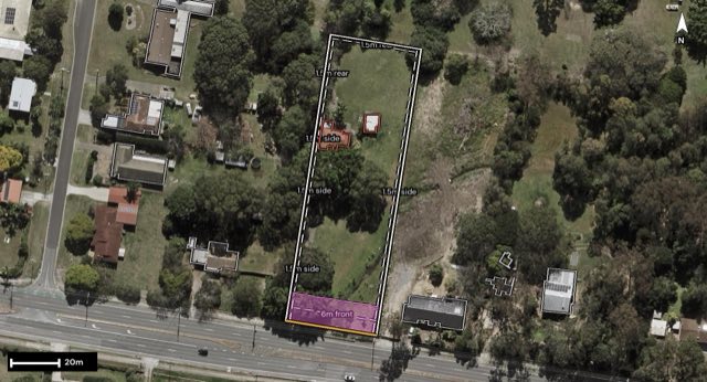 Aerial of 26-28 Jones Road, Bellbird Park QLD 4300 with the block outlined