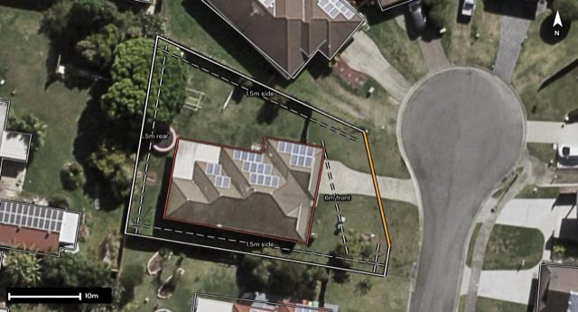 Aerial of 26 Angela Place, Yamanto QLD 4305 with the block outlined