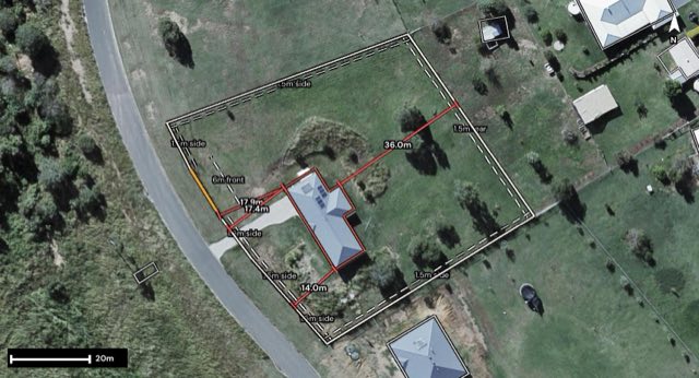 Aerial of 26 Kiln Street, Grantham QLD 4347 with the block outlined
