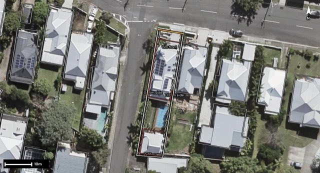 Aerial of 26 Morley Street, Toowong QLD 4066 with the block outlined