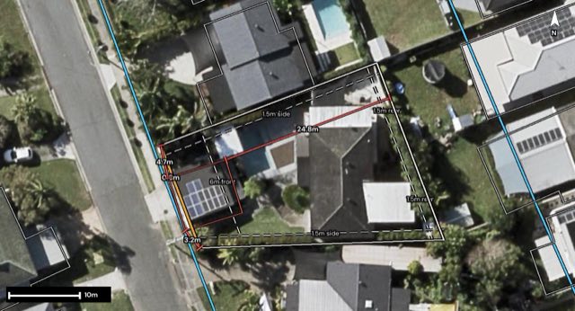 Aerial of 27 Lergessner Street, Biggera Waters QLD 4216 with the block outlined