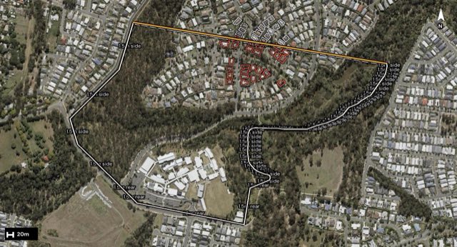 Aerial of 27 Quinn Close, Augustine Heights QLD 4300 with the block outlined