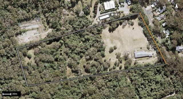 Aerial of 2708 Springbrook Road, Springbrook QLD 4213 with the block outlined
