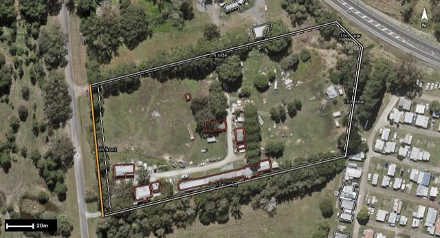 Aerial of 28-36 Ferry Road, Carbrook QLD 4130 with the block outlined
