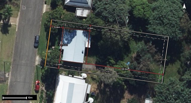 Aerial of 28 Down Street, Esk QLD 4312 with the block outlined
