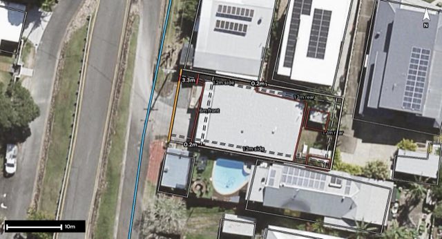 Aerial of 28 Rutledge Street, Coolangatta QLD 4225 with the block outlined