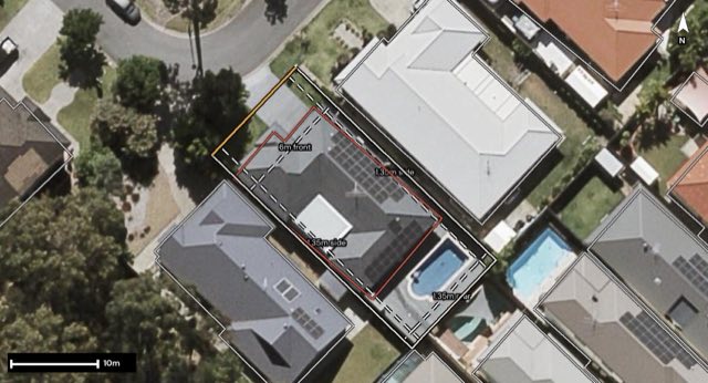 Aerial of 28 Venison Crescent, Springfield Lakes QLD 4300 with the block outlined