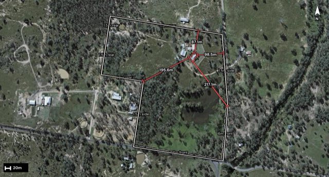 Aerial of 282 Old Ropeley Road, Ropeley QLD 4343 with the block outlined