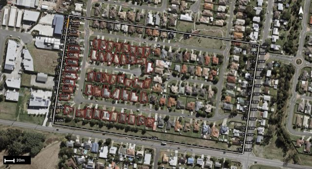 Aerial of 29 Anna Drive, Raceview QLD 4305 with the block outlined