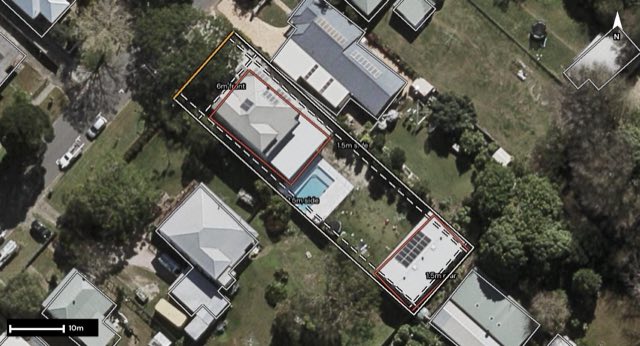 Aerial of 29 Killarney Avenue, Darra QLD 4076 with the block outlined