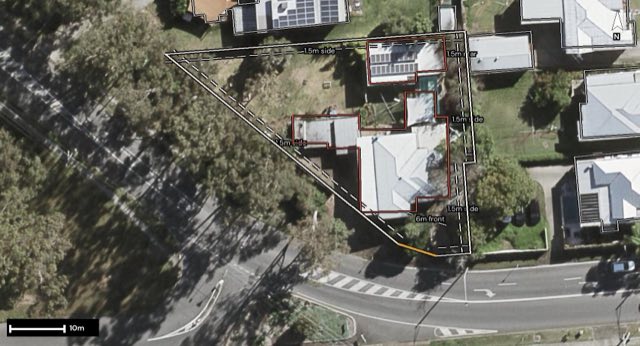Aerial of 29 Macrae Street, Coalfalls QLD 4305 with the block outlined