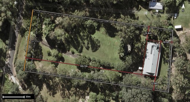 Aerial of 29 Otto Road, Peachester QLD 4519 with the block outlined