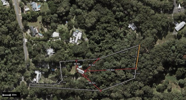 Aerial of 29 Telco Road, Mons QLD 4556 with the block outlined