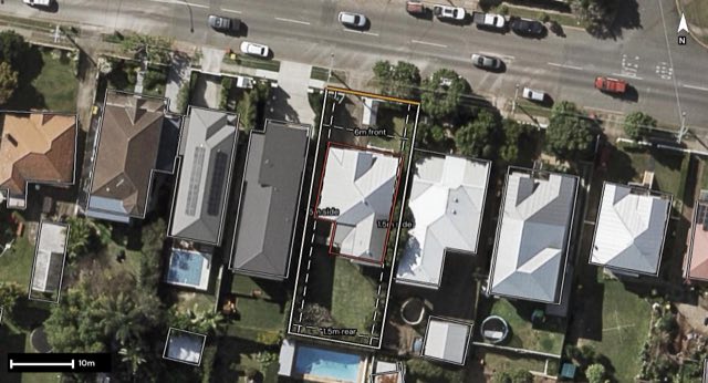 Aerial of 296 Rode Road, Wavell Heights QLD 4012 with the block outlined