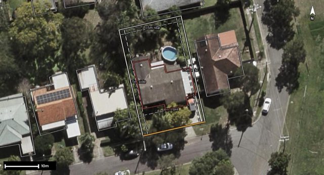 Aerial of 3 Campana Street, Oxley QLD 4075 with the block outlined
