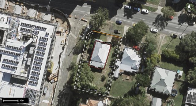 Aerial of 3 Chelmsford Avenue, Ipswich QLD 4305 with the block outlined