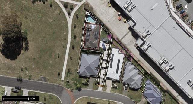 Aerial of 3 Clancy Court, Rothwell QLD 4022 with the block outlined