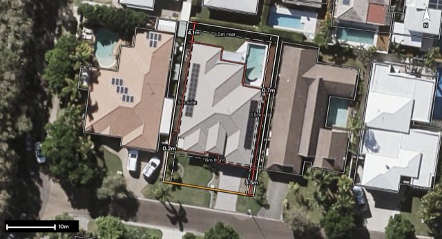 Aerial of 3 Grady Street, Twin Waters QLD 4564 with the block outlined