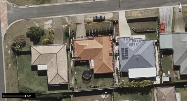 Aerial of 3 Heron Crescent, Springfield QLD 4300 with the block outlined