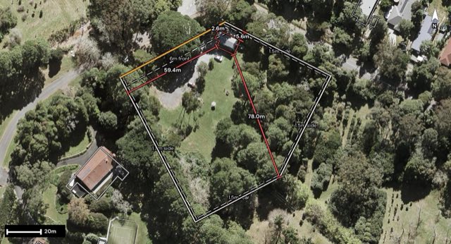 Aerial of 3 Lyrebird Ridge Road, Springbrook QLD 4213 with the block outlined