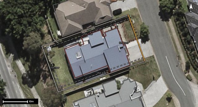 Aerial of 3 Mahogany Rise, Brookwater QLD 4300 with the block outlined