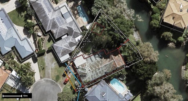 Aerial of 3 Paros Place, Currumbin Waters QLD 4223 with the block outlined