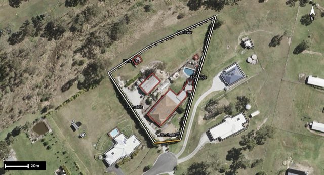 Aerial of 3 Prince Of Wales Court, Mundoolun QLD 4285 with the block outlined