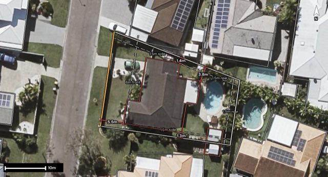 Aerial of 3 Snowdrop Avenue, Currimundi QLD 4551 with the block outlined