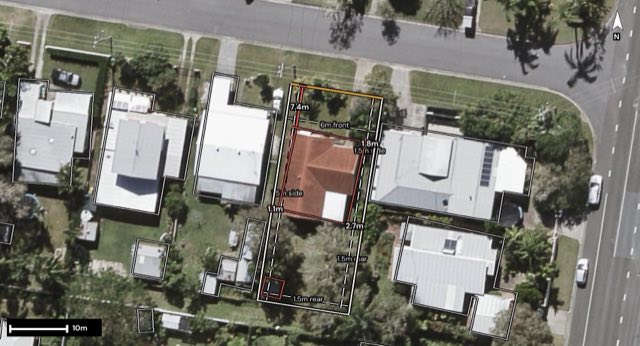 Aerial of 3 Spindrift Avenue, Coolum Beach QLD 4573 with the block outlined