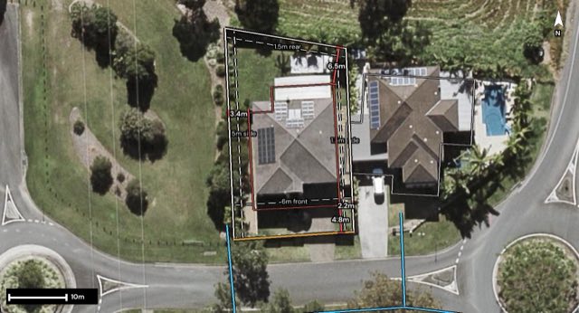 Aerial of 3 Yarama Court, Upper Coomera QLD 4209 with the block outlined